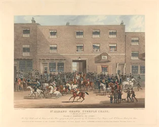 スティープル チェイス [6 個セット]: セント オールバンズ グランド スティープル チェイス。 / 1832 年 3 月 8 日。プレート 1。開始の準備中 ...