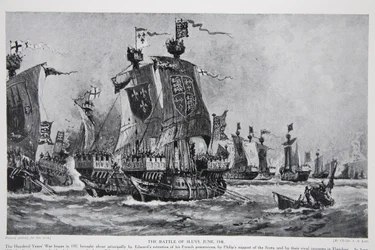 1340年6月24日のスライスの戦い、「ハッチンソンのイギリス国民の物語」、1923年頃のイラスト