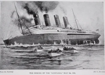 1915年5月7日、ルシタニアの沈没、「ハッチンソンのイギリス国民の物語」、1920年頃のイラスト
