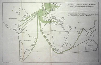 1850年のイギリス諸島からの石炭輸出量を示す地図