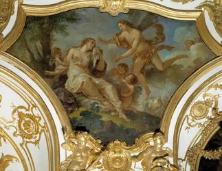 シャルル・ジョセフ・ナトワール（Charles-Joseph Natoire）のゼフィール天井画に回収されたプシュケ