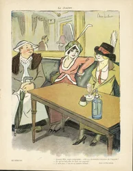 シャスラボーデ（1886-1941）のイラスト（ル・スマイル9号、27/02/13） - ビジネス - レストラン・カフェ, ファッション, 帽子 - キューピッド, 欲 - 女性