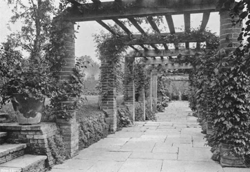 パーゴラの南側を見る（モノクロ写真