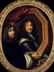 軍人の肖像を持つ画家（または自画像）の肖像 シャルル・ルブラン（ル・ブラン）（1619-1690）の絵画 17世紀 日。1,04x0,85 m ・軍人の肖像を持つ画家（または自画像）の肖像。シャルル・ルブランの絵画