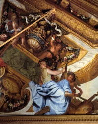 ミュゼの間、詳細：音楽。シャルル・ルブラン（Le Brun）（1619-1690）のトロンプルイユの絵