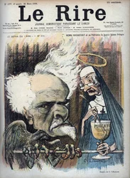 アンリ・ロシュフォールと彼の守護聖人la bonne sainte Pelagie（サント・ペラギの監獄）-1898年3月26日付「Le Rire」紙のCharles Leandre（1862-1934）による風刺画