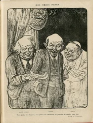 シャルル・ルアンドル（1862-1934）のイラスト（Le Rire, 03/06/22） - 3人の教皇 - イギリス Great Britain, U.S.R., ベリファイアの日付, 帝国議会 - レニン, ロイド・ジョージ, ピウス11世