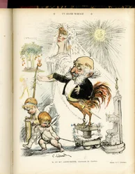 シャルル・ルアンドル（1862-1934）のイラスト（Le Rire, 22/10/04） - Un grand mariage - Marriage - Coq, Meyer Arthur - Animalisation
