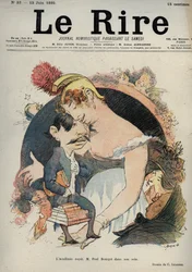 ポール・ブルジェ（1852-1935） フランスの作家 - アカデミー（仏）がポール・ブルジェを懐に抱く - 6月15日付「Le Rire」紙に掲載されたシャルル・レアンドル（1862-1934）による風刺画