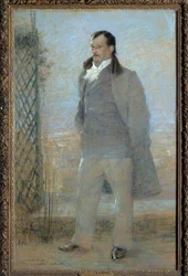 Portrait en pied de Georges Courteline (1858-1929) French novelist and playwright in 1898 Painting by Charles Leandre (1862-1934).1898.美術博物館ツアー