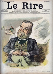 ポピー・アイネの有名なトランペット-アイネ・ポピー（1841-1904）と呼ばれるコンスタント・ポピーの肖像-2月12日の「笑い」に掲載されたシャルル・レアンドル（1862-1934）による風刺画