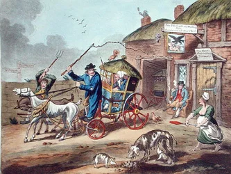 ハンナ・ハンフリーが1805年に出版した「アイルランドのポスティング」（手彩色のエッチング）