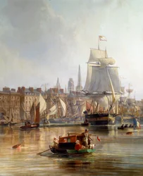 1855年ルーアンの港に停泊中の船 詳細シャルル・ルイ・モザン（1806-1862）による絵画 1855年 ルーアン、ボザール美術館