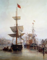 1855年ルーアンの港に停泊中の船 詳細シャルル・ルイ・モザン（1806-1862）による絵画 1855年 ルーアン、ボザール美術館