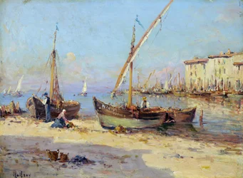 マルチーグの眺め。 チャールズ・マルフロイ (1862-1918) の絵画。 木に油彩。 薄暗い: 29.5x40cm。 必須の言及: コレクション財団は、マルセイユ、プロヴァンスを尊重します