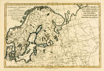 デンマーク、ノルウェー、スウェーデン、ラップランドを含む北ヨーロッパ、西ロシアの大部分は、Guillaume Raynal（1713-96）が発行したジュネーブ発行のAtlas de Toutes les Parties Connues du Globe Terrestreから、
