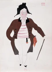 ジョアッキーノ・ロッシーニ作「セビリアの理髪師」のバルトロの衣装、チャールズ・マルティン（1884-1934）によるスケッチ