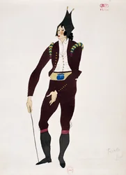 ジョアッキーノ・ロッシーニ作「セビリアの理髪師」のフィオレッロの衣装、チャールズ・マルティン（1884-1934）によるスケッチ