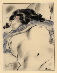 自らをさらけ出して眠る半裸の女性。