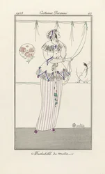 朝のドレス、『Costumes Parisiens』より。1913年（ポショワールプリント