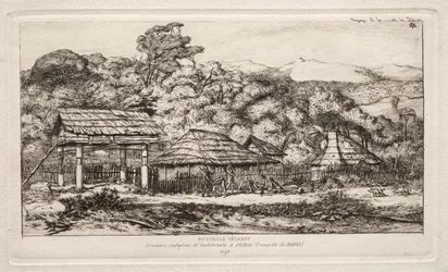バンクス半島、1845年、1865年、アカロアの先住民の納屋と小屋。