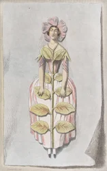 乾燥したツルニチニチソウ、「Les Fleurs Animées」より、1847., 1847.