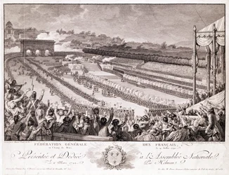 1790年7月14日、18世紀後半のシャンドマルスでのフェスティバルオブフェデレーション（イジドールスタニスラスヘルマン（1743-1809）による彫刻）