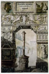 シャルル・ペルシエとフランソワ・レオナルド・フォンテーヌ（1762-1853）による「Palais, Maisons et Autres Edifices, Dessines a Rome」のタイトルページのデザインである「Antique Fragments from Ancient Rome」。パリ