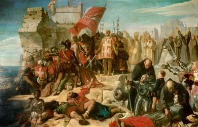 マルタ包囲の救援。1565年9月、同市はオスマン帝国のムスタファ将軍に包囲された。絵画ではシチリア副王ドン・ガルシー・デ・トレドが作戦を指揮している。