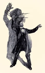 チャールズ・レイモンド・マコーリー（1871-1934）によって描かれたロバート・ルイス・スティーブンソン（1850-1894）によるジキル博士とハイド氏の奇妙な事件からヘンリー・ジキルが立っていた