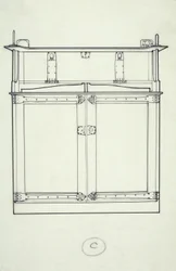 家具の線画（キャビネット）、1910年頃（紙にインク）