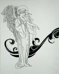 アンデルセン童話集」（1899年刊）の挿絵「天使と赤ん坊」（紙にペン・インク