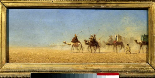 砂漠を渡るキャラバン隊。シャルル・テオドール・フレール（ベイ・フレール）（1814-1888）の作品