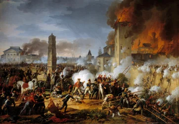 1809年4月23日、ラネス侯爵によるレーゲンスブルクの攻撃と攻略 シャルル・テヴナン（1764-1838）による絵画 1810年日。1,83x2,57 m
