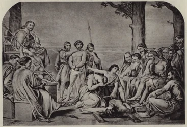 第1回裁判員裁判での原告の訴え（リトグラフ