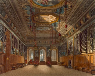 トーマスサザーランド（b.1785）によって刻まれた「ロイヤルレジデンシズ」のウィンザー城、キングズガードチェンバー、パブ。ウィリアム・ヘンリー・パイン（1769-1843）、1818（アクアチント）