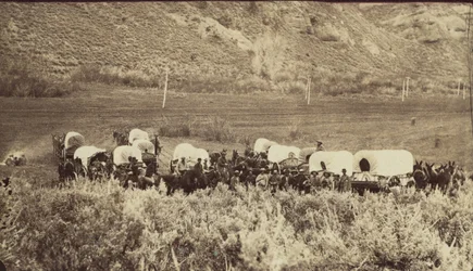 モルモン移民列車、エコー キャニオン、カリフォルニア州。 1870年。