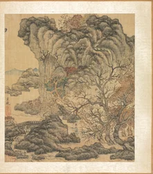 古代の巨匠の後の絵画:秋景色の旅人