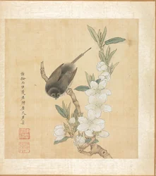 古代の巨匠の後の絵画: 鳥と桃の花の枝