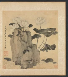 古代の巨匠の後の絵画: 蓮と岩