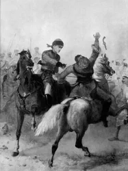1857年11月14日のインドの反乱の最中にラクナウでビクトリアクロスに勝利した第1パンジャブ騎兵隊のジョンワトソン中尉