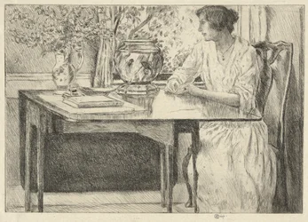 コロニアル テーブル (Holley House、Cos Cob) (直訳); 納屋のある風景 (裏面)
