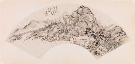 風景を描いたファン（紙にインク）