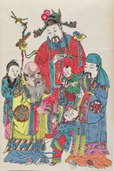 長寿の神を取り巻く家族、19世紀末