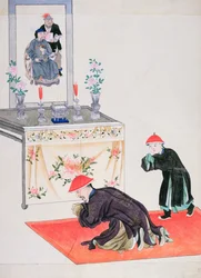 先祖祭壇の礼拝シーン（紙にトイレ）