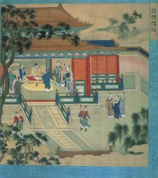 皇帝チエンティ（fl.189-220）、学者が中国の皇帝の歴史からの古典的なテキストを翻訳（絹の色）