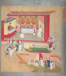 皇帝ホイ・ツング（r.1100-26）は、中国皇帝の歴史からの僧侶、タオ・シーとの修行（絹の色）
