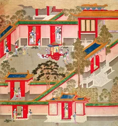 中国の皇帝の歴史から彼の宮殿を離れて、ウーティ皇帝（紀元前156-87年、r.141-87紀元前）（絹の色）
