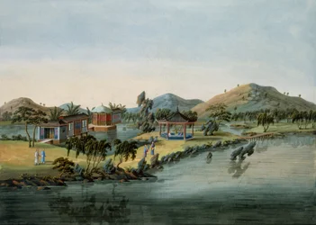 ガーデンシーン、1820〜40年頃（紙にトイレ）