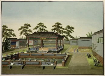ガーデンシーン、1820〜40年頃（紙にトイレ）